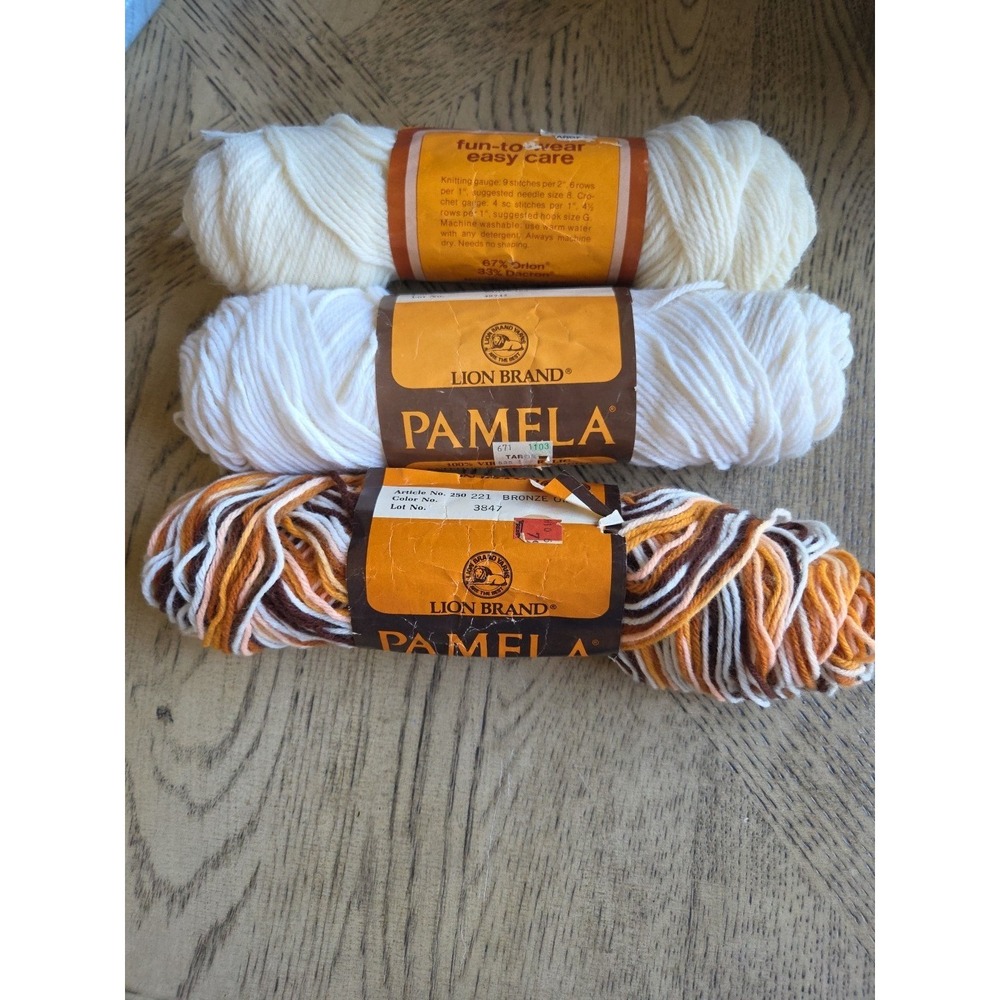 Vintage Lion Brand Pamela Acrylic Worsted 4 Ply Yarn Lot Of 3 NOS Vintage New